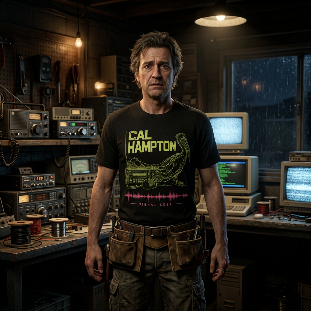 Cal Signal Lost T-shirt — worn in game-style scene