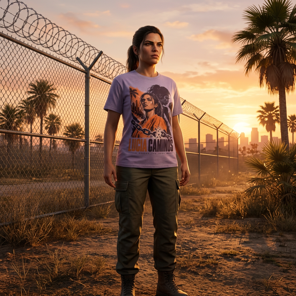 Lucia Change The Odds T-shirt — worn in game-style scene